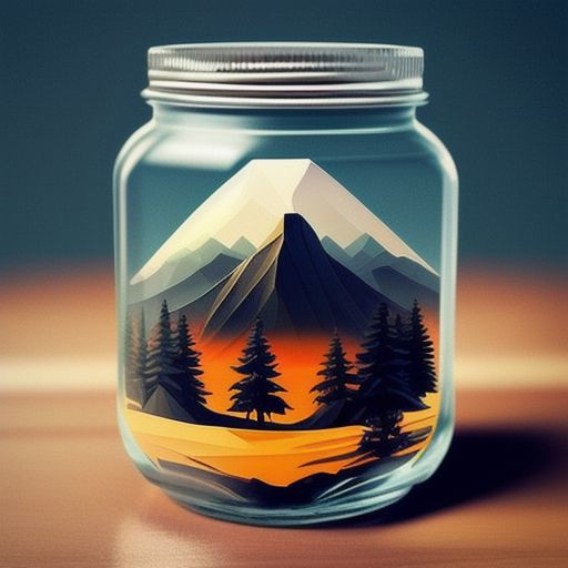 a (learned_embeds-step-2000:1.0), logo of mountain, tree, in a jar